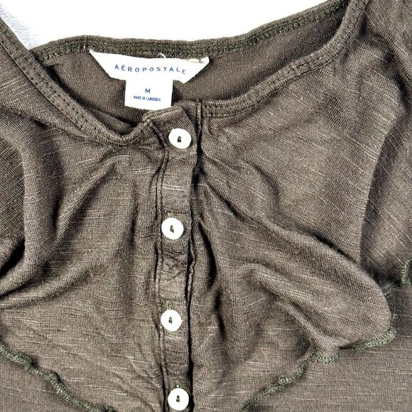 Womens Blouse Army Green Sz M Button-Down Ruffle Camisole Top Spaghetti Straps - Picture 6 of 9
